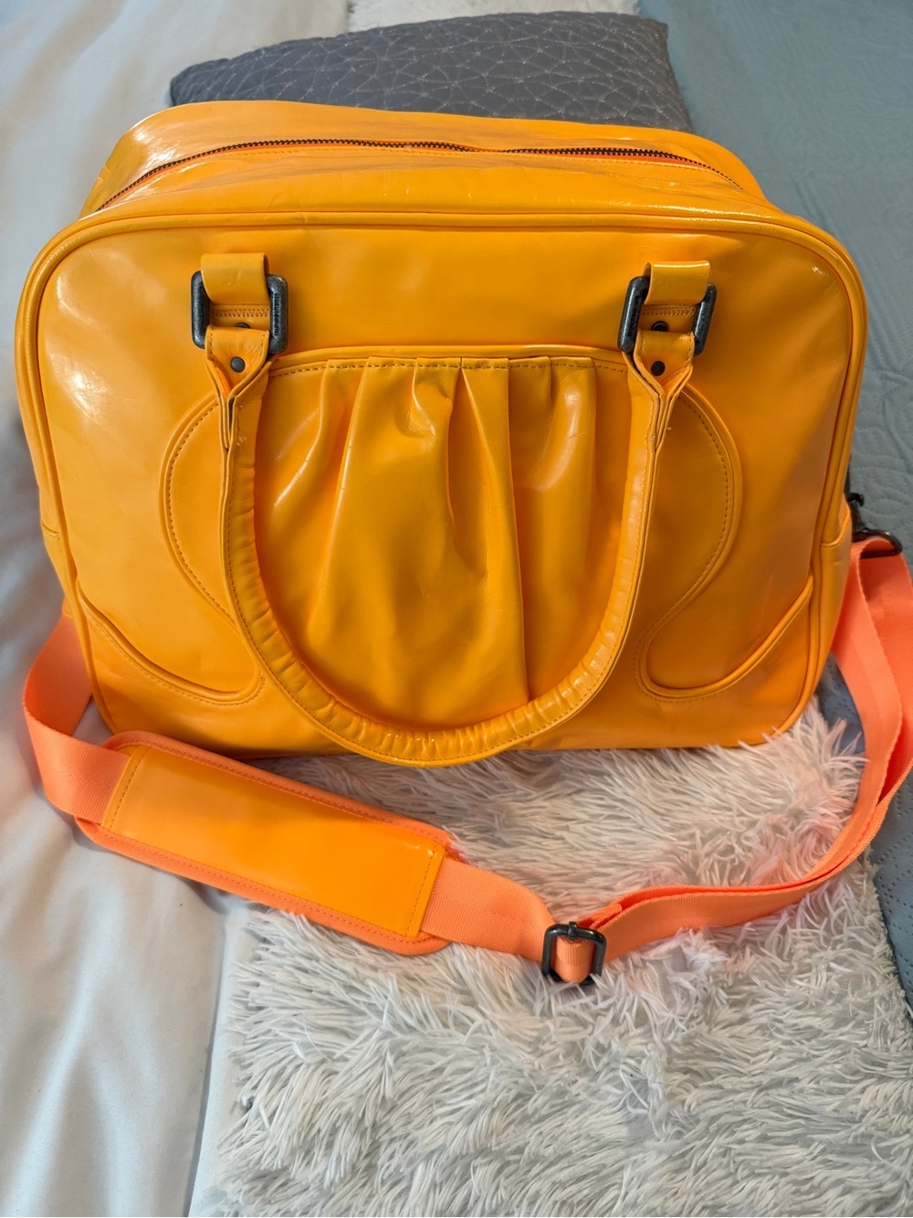 RARE Lululemon patent gym duffel bag Neon Orange VINTAGE